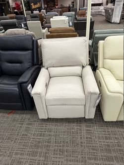 Ivory Leather Power Recliner - Ivory | Reclining Chair | Lounge Chair