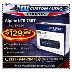 Alpine Single Din Car Stereo USB Mp3 Bluetooth Am Fm Radio Equalizer UTE-73BT 🚨 Payment Options Available 🚨 No Credit Needed 🚨 