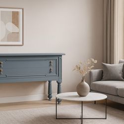 *FRESHLY RESTORED* Antique Jacobean Sideboard Buffet Cabinet with Hidden Cubby in Stormy Blue