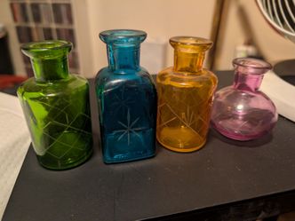 Set of 4 Colored Glass Bud Vases