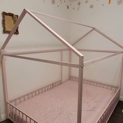Full size metal bedframe-pink