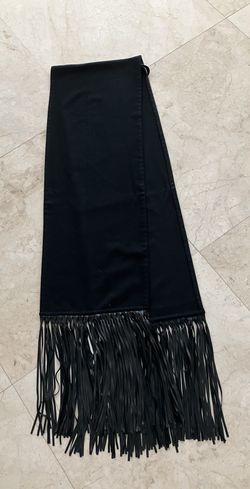 Hermes 100%  Black cashmere lambskin leather fringe scarf 