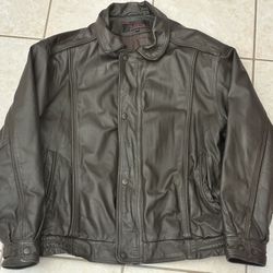 Phase Two Leather Jacket Men’s Large Brown Full Zip Snap Front Casual Coat L