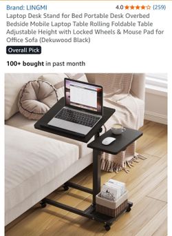 LINGMI Rolling Laptop Desk Stand with Adjustable Height