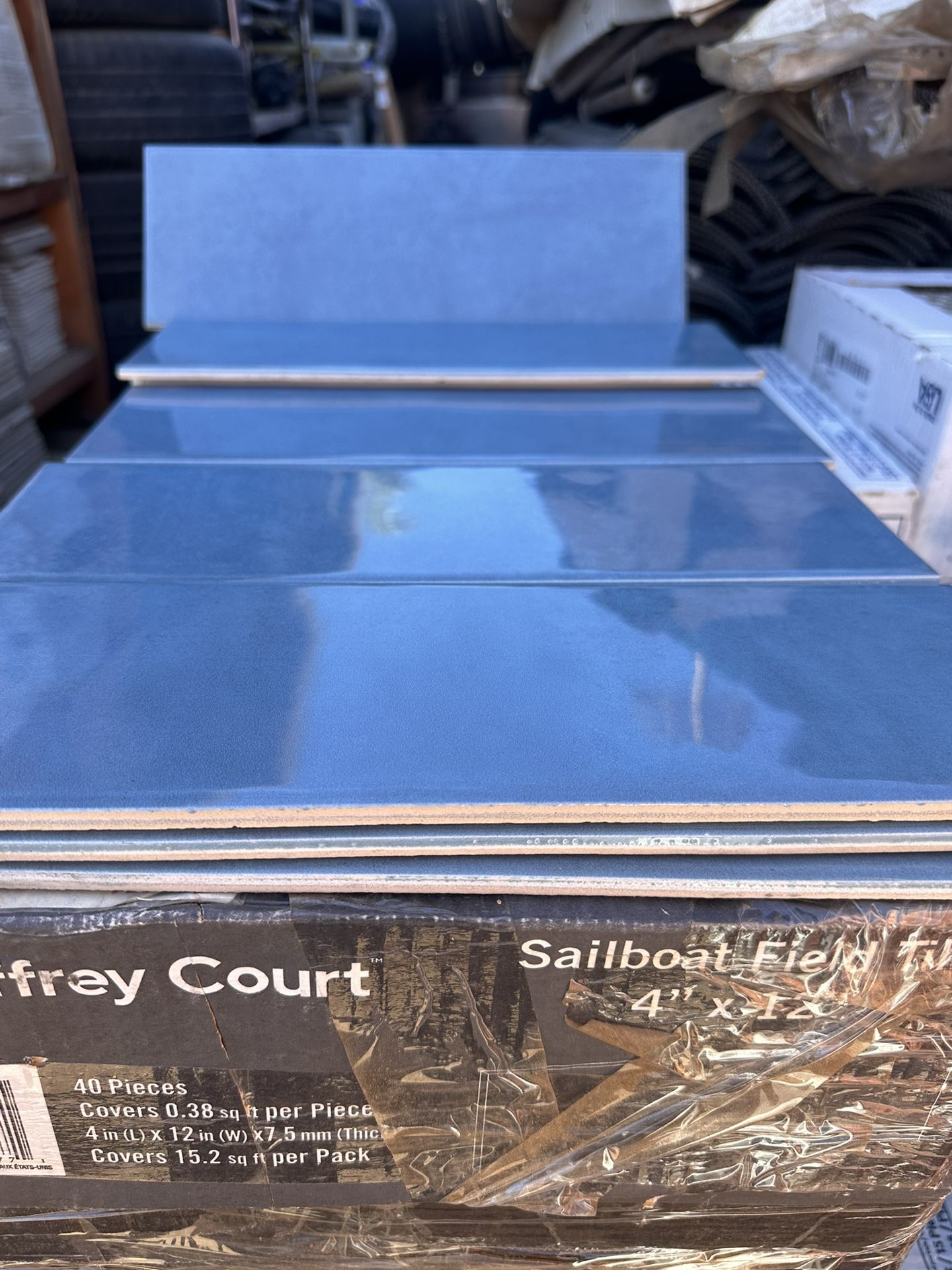 53 fts Sailboat Blue 4 in. x 12 in. Subway Gloss Textured Ceramic Wall Tile  new in box Also we have edger  tiles $15 por box edgers  we located in He