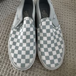 Vans Checkers Light Blue And White Slip On Sneakers Women Size 8