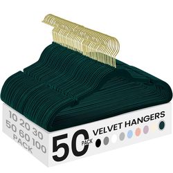 SONGMICS Velvet Non-Slip Clothes Hangers w/ 360° Swivel Hook Set of 50 - Green