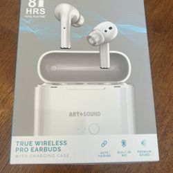 Art + Sound Wireless Pro Earbuds with Charging Case - White- New