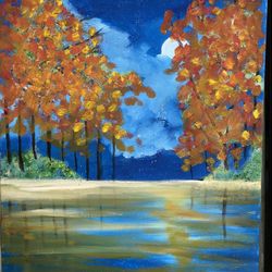 💥💥fall moon oil painting canvas handmade💥💥