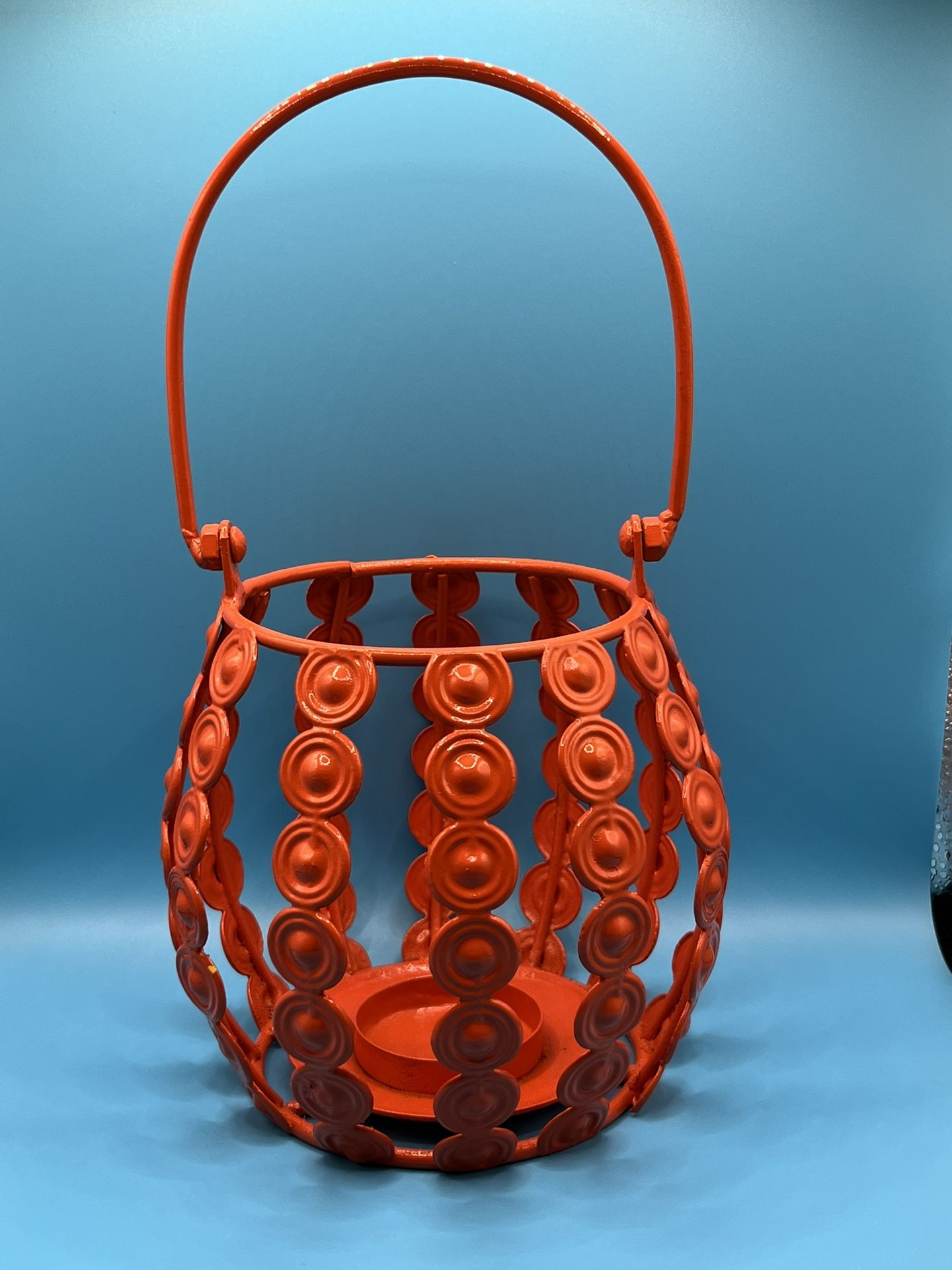 Metal Orange Lantern Candle Holder! In Excellent Condition