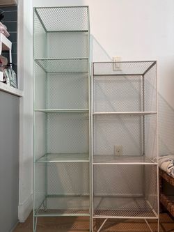 Metal Mesh Shelving Units - Mint & White (Tall $40 / Short $20 / Both for $50)