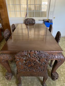 Hand Carved Wood Dining Table From Asia (Hong Kong)