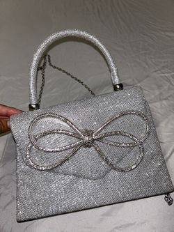 Silver Handbag With Bow Clutch