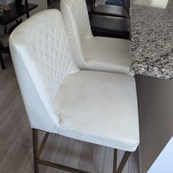 BAR STOOLS — WHITE FAUX LEATHER, SET OF 2