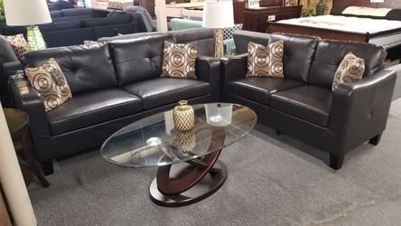 Brand new brown bonded leather 72" sofa + 56" loveseat 2PCs set