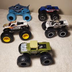 5 monster jam monster trucks 1:64 scale read description please