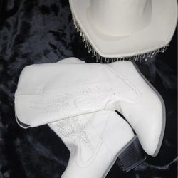 White Cowboy Boots. White Cowboy Hat. 