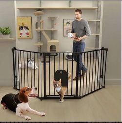 NEW IN BOX Heavy-Duty Extra-Wide Metal Pet Gate with Cat Door
