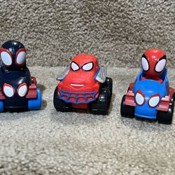 Spidey and His Amazing Friends Webbed Wheels Push Cars Marvel Lot of 3
