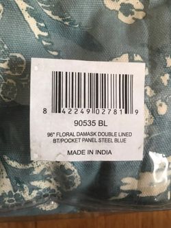 Plow & Hearth Floral Damask Rod-Pocket Homespun Insulated Curtain, 42" W X 72" L, Blue