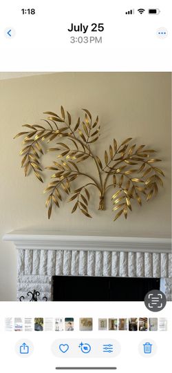 1960’s Italian Hollywood Regency Gilt metal wall sculpture of leaves and branches