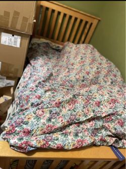 Light Solid Wood Twin Bed Set sliding drawer on bottom and 2 mattresses