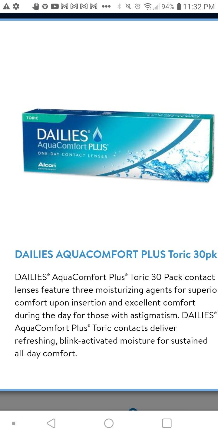 Dailies Aquacomfort Plus One Day Contacts -1.25 (30 Contact Lenses)