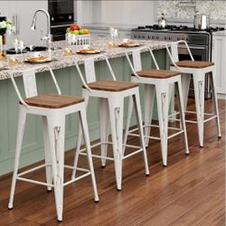 24 Inch Bar Stools Set of 4 Counter Height Industrial Metal Kitchen Chairs