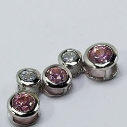 Women's Sterling Silver 925 Charm with Pink & White Stones  #80522