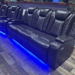 2pc Leather Sofa + Loveseat With Power Reclining Seats