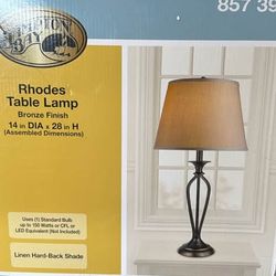 Hampton Bay Rhodes Table Lamp — Bronze, 28" Tall, Linen Shade, New