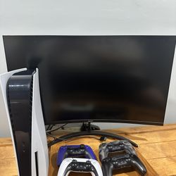 PS5, 4 Controllers, Acer 32 Inch Curved Gaming  Monitor 240hz