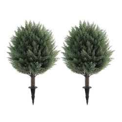 Meryndou 21” Artificial Tree with Ground Spike Set of 2 - UV Resistant Faux Evergreen Shrubs & Bushes Plants for Outdoor Indoor Front Porch