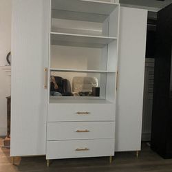 74.8 in. H Storage Cabinet, Bookcase with 2-Large Doors, 3-Drawers and 3-Open Shelves with Mirror Back (11-Shelf),White