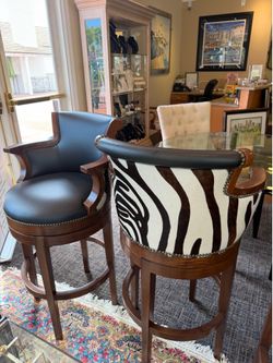 Leather Zebra Print Fur Back Barstools (Set of 3)