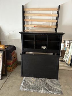 Black Wood Bed Frame with Storage Bookcase Headboard