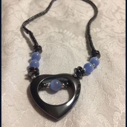 Necklace With Heart & Blue Beads