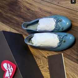 $275 Vintage Louis Vuitton Patent Leather Blue Flats Size 37.5 USA 7.5.