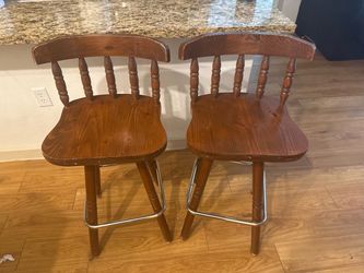Wooden Bar Stools with Metal Footrest – Set of 2