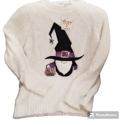 C&C CALIFORNIA Halloween Sweater Halloween Poof S Large White Gnome Sequence NWT