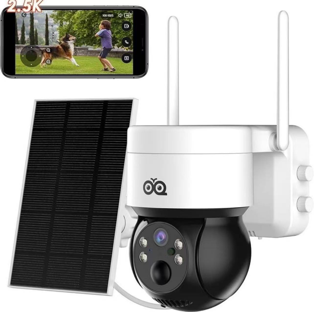 OVQ Solar Security Camera Wireless Outdoor, 4MP Solar/Battery Powered Camera for Home Security, Pan/Tilt 2.4GHz WiFi Camera with PIR, 2-Way Audio, Clo