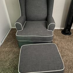 Eddie Bauer Upholstered Wingback Swivel Glider With Ottoman