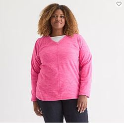 St. John's Bay Womens Polar Fleece V Neck Long Sleeve Plus Sweatshirt XL