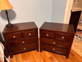 Pair of Dark Wood 3-Drawer Nightstands