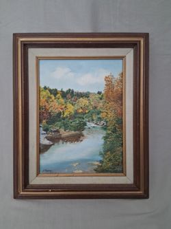 Framed Original Oil Painting : "TOXAWAY RIVER" by: J. Horton : North Carolina, USA