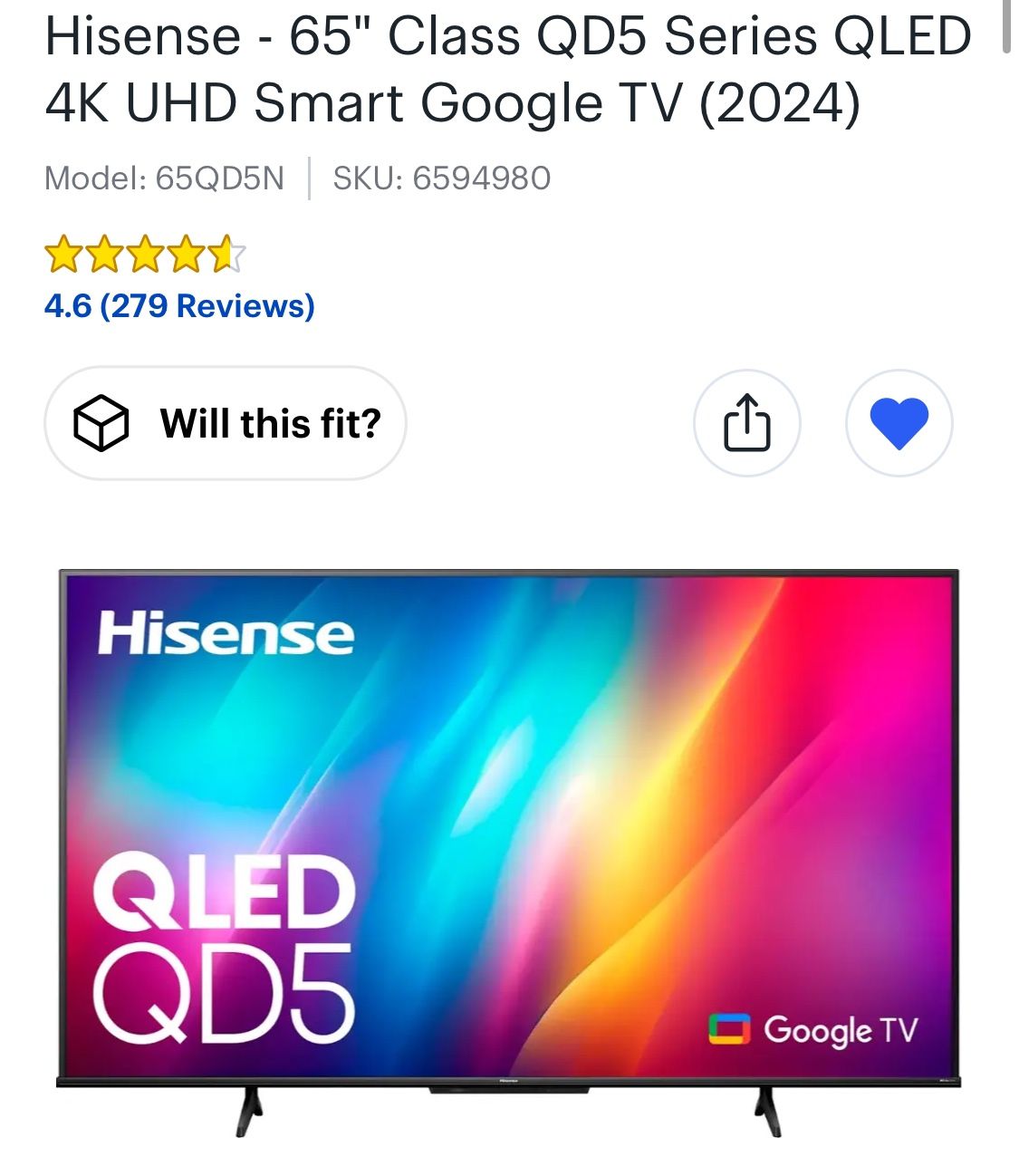 65 inch Hi Sense TV + TV Stand