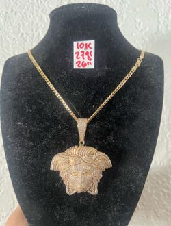 10K Yellow Gold Chain and Pendant CUBIC ZIRCONIUM STONES 27Gr 26 Inches Long
