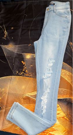 Fashion Nova Light Wash Distressed Skinny Jeans High Waisted Stretch Denim