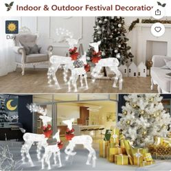 3-Piece Lighted 3D Christmas Reindeer Set Outdoor Yard Decoration 270 LED Lights, Stakes