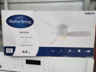 NEW Mazon 44-in Integrated LED Flush Mount White with White/Driftwood Blades Ceiling Fan w/ Remote